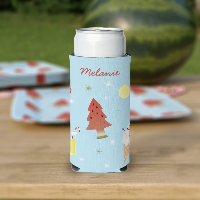 Christmas in July BBQ Summer Party Personalized Seltzer Can Cooler (Creator Uploaded)
