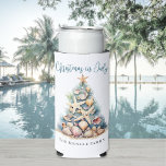 Christmas In July Beach<br><div class="desc">Celebrate the season with this festive and beachy can cooler sleeve, perfect for a Christmas in July gathering. The design features a whimsical Christmas tree made of beach shells, starfish, and coral, now centred on the sleeve to create a balanced and eye-catching look. The soft teal blue and tan colour...</div>