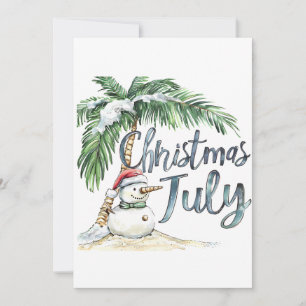 Christmas in July Beach Snowman & Palm Tree Holiday Card
