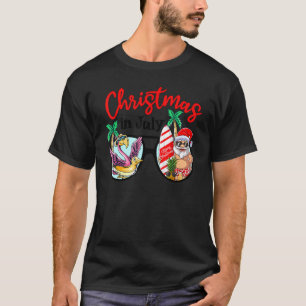 Christmas In July Beach Vibes Sunglasses Flamingo  T-Shirt