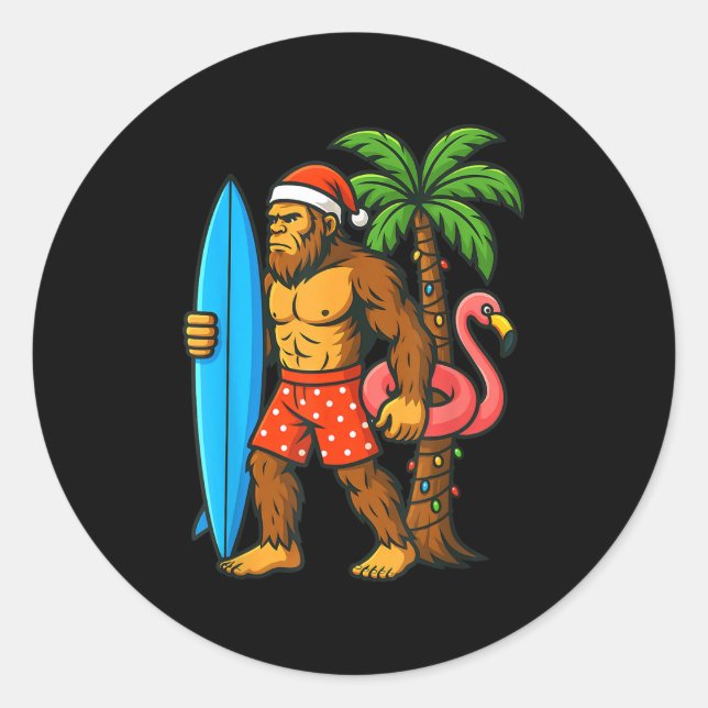 Christmas In July Bigfoot Hawaiian Xmas Palm Tree  Classic Round Sticker (Front)