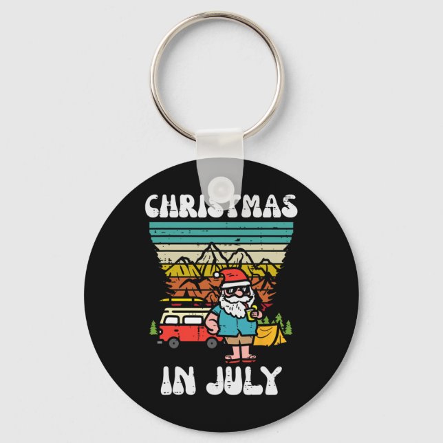 Christmas In July Camper Van Santa Retro Xmas Men  Keychain (Front)
