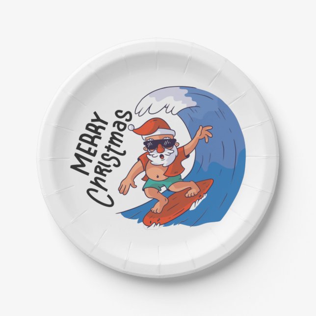 Christmas in July Card Classic Round Sticker Napki Paper Plate (Front)
