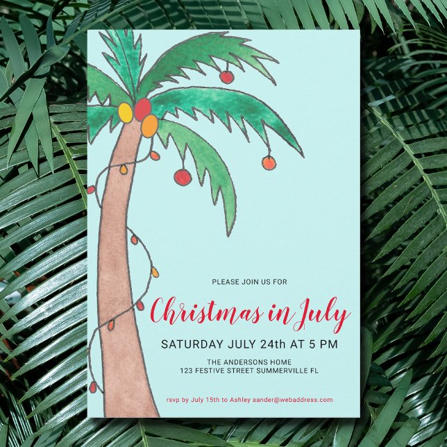 Christmas In July Celebration Palm Tree Party  Invitation (Creator Uploaded)