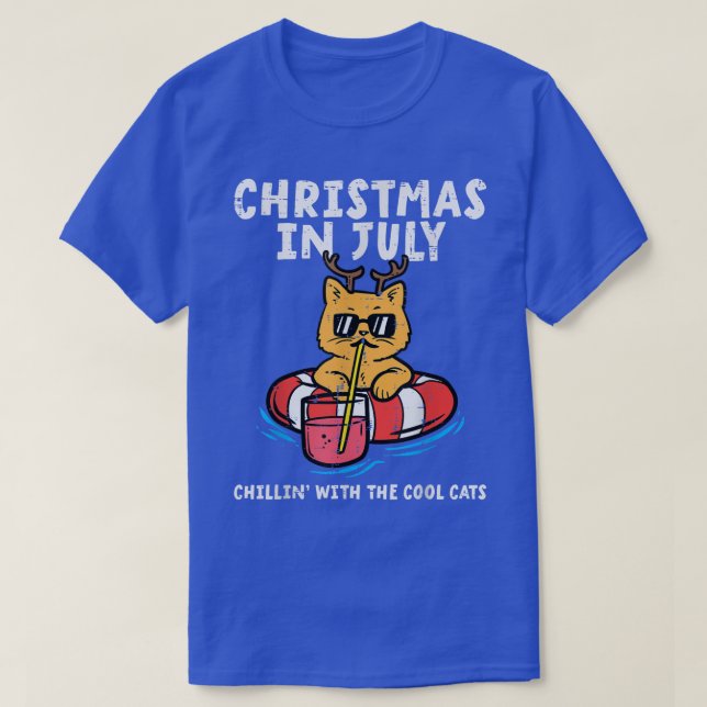 Christmas In July Chillin Cool Cats Funny Meowy Xm T-Shirt (Design Front)