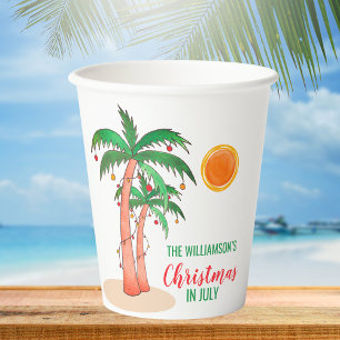 Christmas in July Custom Name  Paper Cups