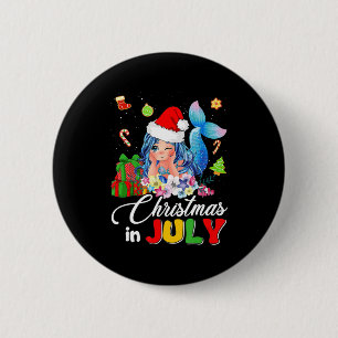 Christmas In July Cute Anime Mermaid Santa Hat Sum 2 Inch Round Button