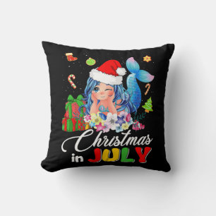 Christmas In July Cute Anime Mermaid Santa Hat Sum Throw Pillow