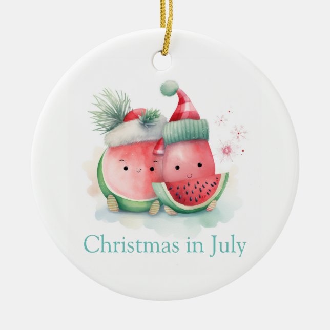 Christmas in July cute Ceramic Ornament (Front)
