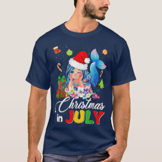 Christmas In July Cute Mermaid Santa Hat Summer Be T-Shirt