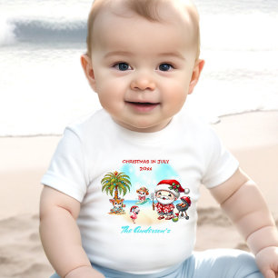 Christmas In July Cute Santa Tropical Summer Name  Baby T-Shirt