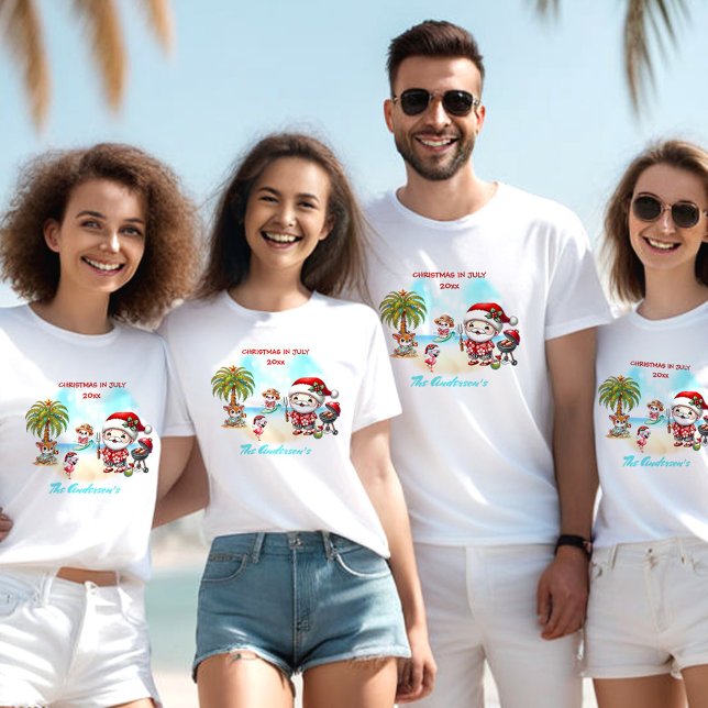 Christmas In July Cute Santa Tropical Summer Name  T-Shirt (Christmas In July Cute Santa Tropical Summer Name T-Shirt)