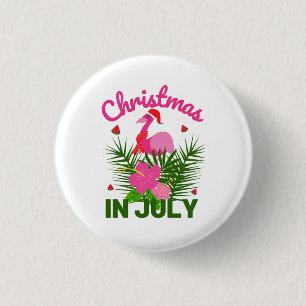 Christmas in july cute summer flamingo 1 inch round button