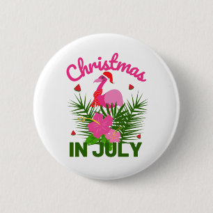 Christmas in july cute summer flamingo 2 inch round button