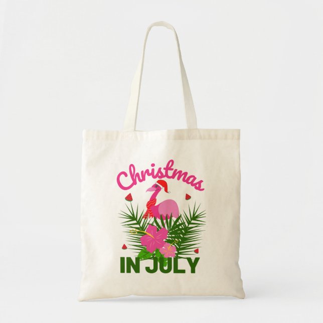Christmas in july cute summer flamingo tote bag (Front)