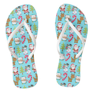 Christmas in July Cute Winter Blue Santa Snowman Flip Flops