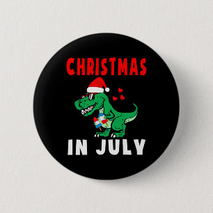 Christmas In July Dinosaur Ice Pops Xmas Santa Hat 2 Inch Round Button