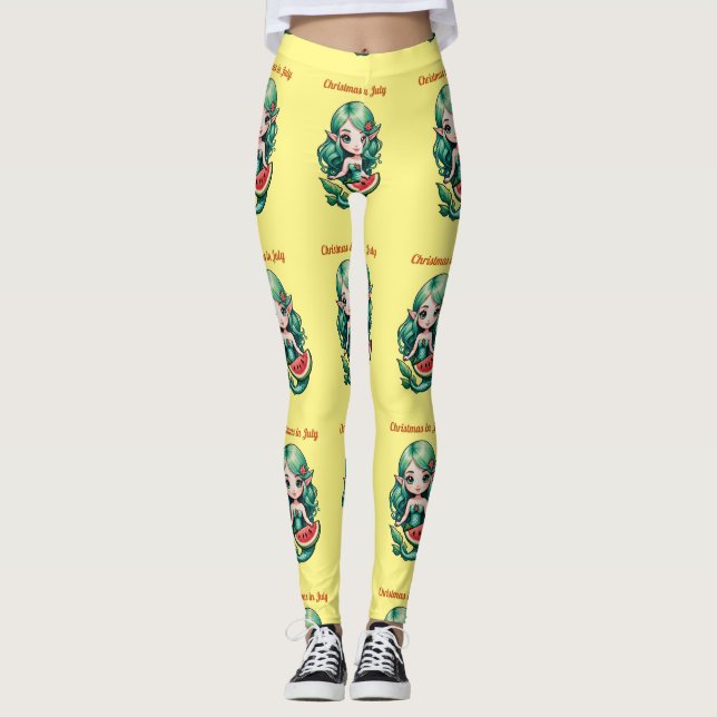 Christmas in July Elf  Mermaid Thunder_Cove  Leggings (Front)