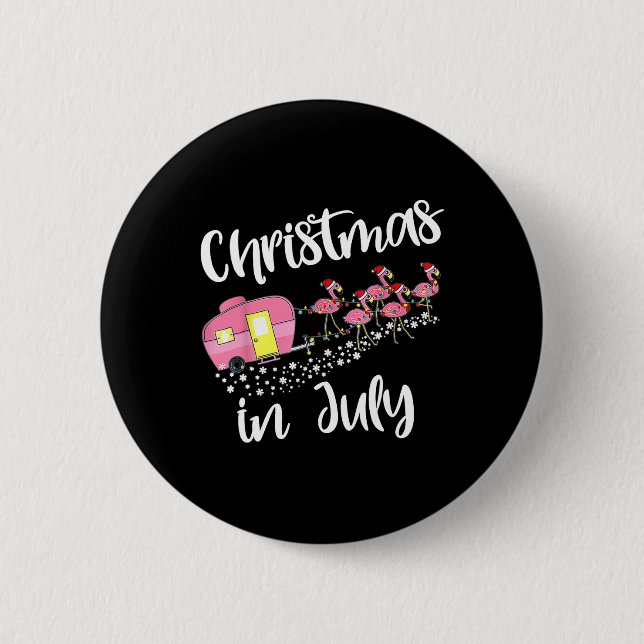 Christmas In July Flamingo Camping Camper  2 Inch Round Button (Front)