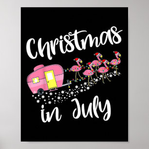 Christmas In July Flamingo Camping Camper Poster