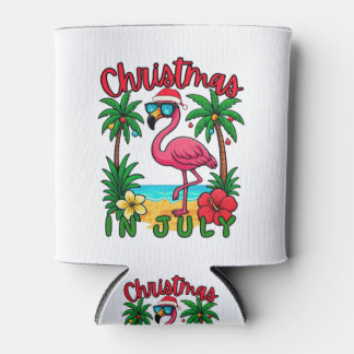 Christmas in July Flamingo Can Cooler
