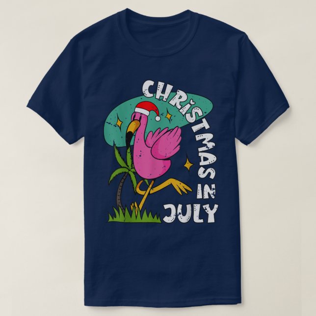 Christmas In July Flamingo Cute Beach Summer Chris T-Shirt (Design Front)
