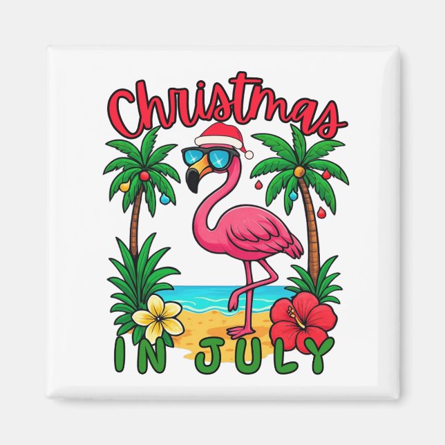 Christmas in July Flamingo Magnet (Front)