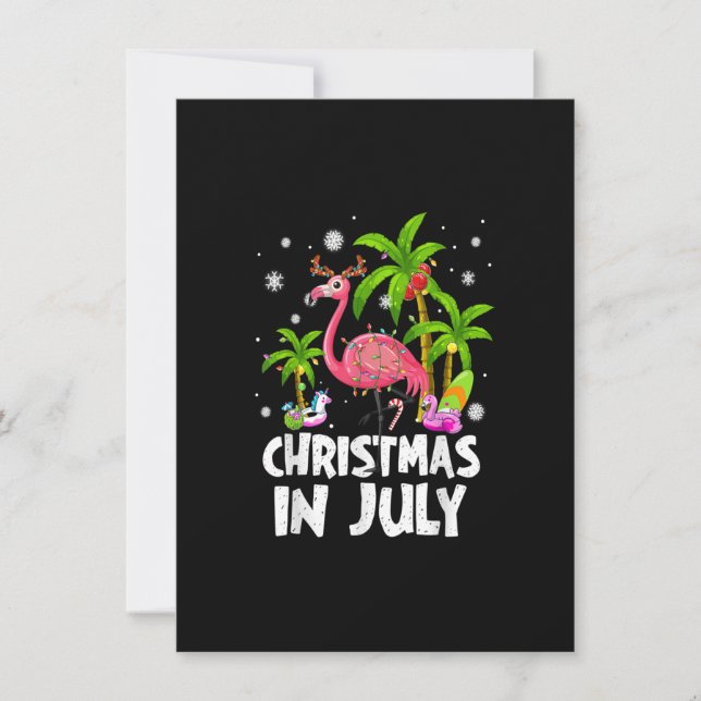 Christmas In July Flamingo Palm Tree Beach Summer  Invitation (Front)