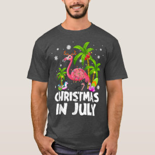 Christmas In July Flamingo Palm Tree Beach Summer T-Shirt
