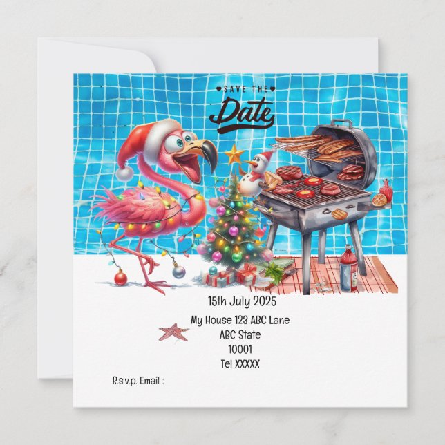 Christmas in July Flamingo Save the Date  Party Invitation (Front)