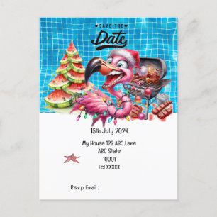 Christmas in July Flamingo Save the Date Party Postcard