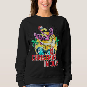 Christmas In July Flamingo Summer Beach Santa Sun  Sweatshirt