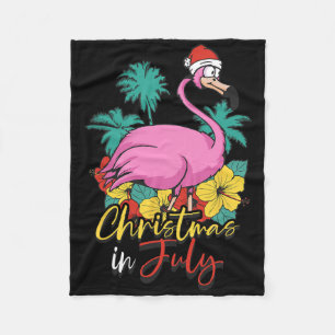 Christmas In July Flamingo Summer Beach Vacation Fleece Blanket