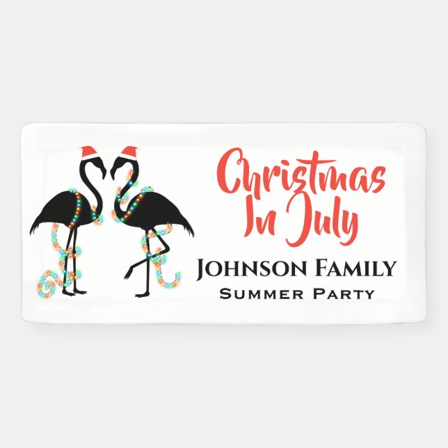 Christmas In July Flamingo Summer Party Banner (Horizontal)