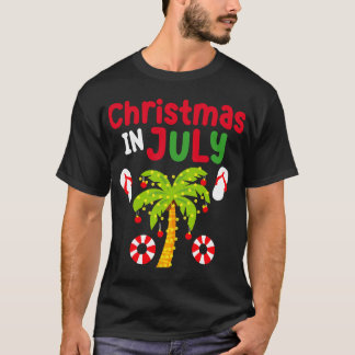 Christmas In July Flamingo Surfing Coconut Tree Su T-Shirt