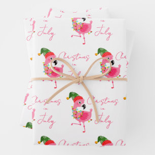 Christmas In July Flamingo Tropical Wrapping Paper Sheet