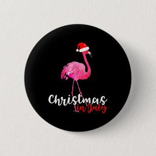 Christmas In July Flamingo With Santa Hat Drawing 2 Inch Round Button