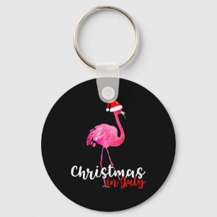 Christmas In July Flamingo With Santa Hat Drawing Keychain