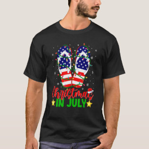 Christmas In July  Flip Flops American Flag Xmas L T-Shirt