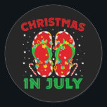 Christmas in July Flip Flops Funny Beach Summer  Classic Round Sticker<br><div class="desc">Christmas in July Flip Flops Funny Beach Summer Gift. Perfect gift for your dad,  mom,  papa,  men,  women,  friend and family members on Thanksgiving Day,  Christmas Day,  Mothers Day,  Fathers Day,  4th of July,  1776 Independent day,  Veterans Day,  Halloween Day,  Patrick's Day</div>
