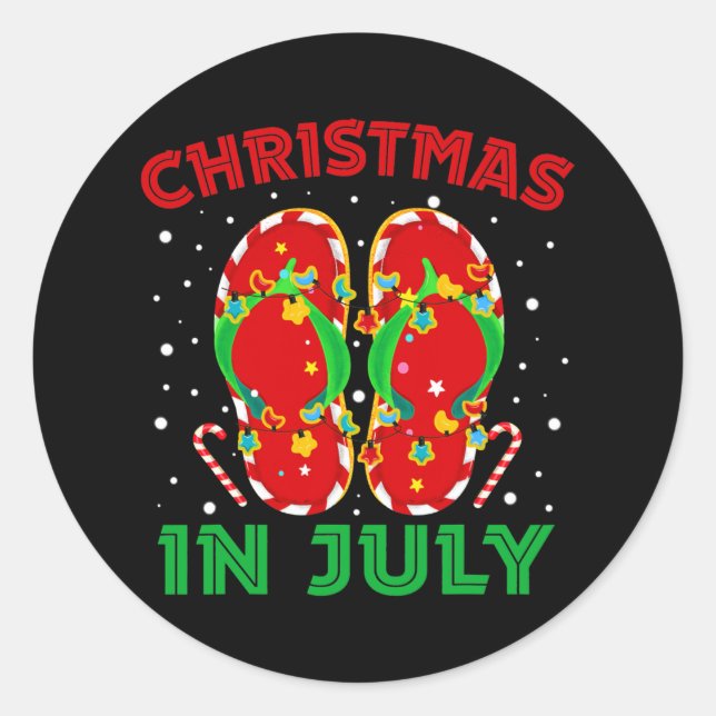 Christmas in July Flip Flops Funny Beach Summer  Classic Round Sticker (Front)
