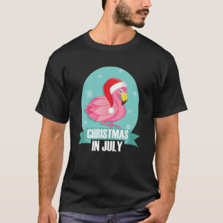 Christmas In July For A Santa Claus And Flamingo L T-Shirt