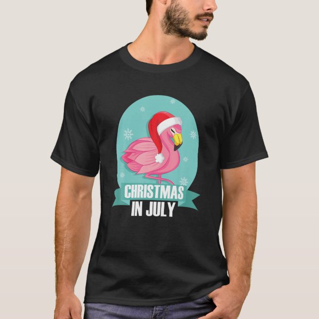 Christmas In July For A Santa Claus And Flamingo L T-Shirt (Front)