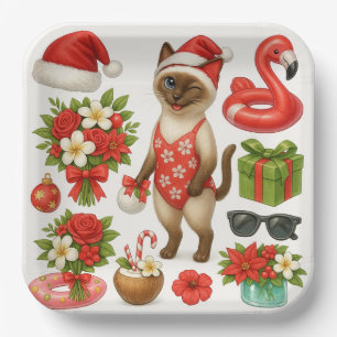 Christmas in July for Cat Lovers Pool Party Paper Plate