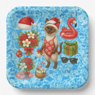Christmas in July for Cat Lovers Pool Party Paper Plate