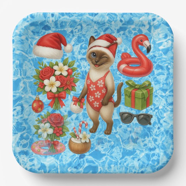 Christmas in July for Cat Lovers Pool Party Paper Plate (Front)