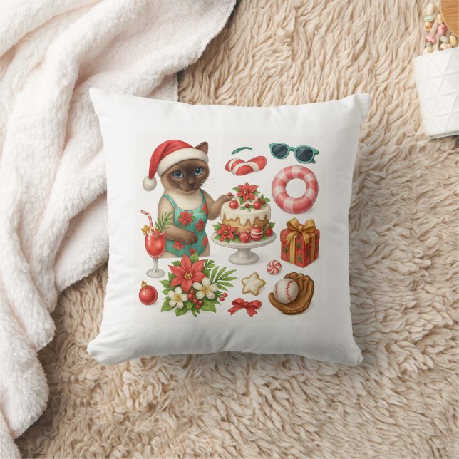 Christmas in July For Cat Lovers Pool Party  Throw Pillow (Blanket)