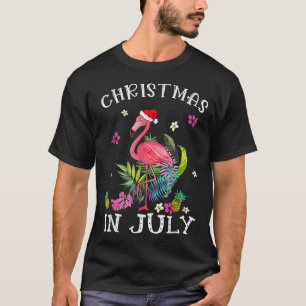 Christmas In July For Women Pink Flamingo T-Shirt