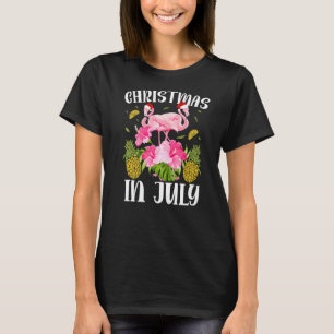 Christmas In July For Women Pink Flamingo T-Shirt
