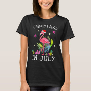 Christmas In July For Women Pink Flamingo T-Shirt